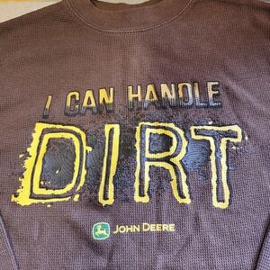 John Deere Boys Kids 14/16 Brown and Yellow Thermal Waffle Weave Long Tee Shirt